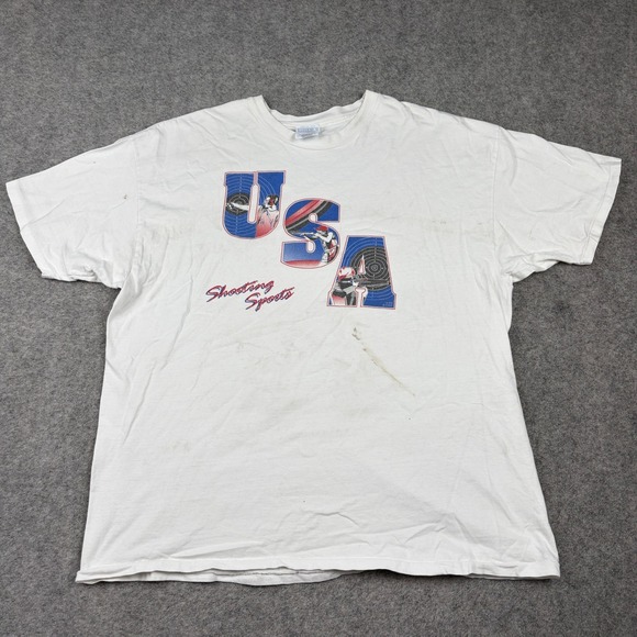 Hanes Other - USA Shooting Sports T-Shirt Mens XXL White 80s Graphic Vintage 90s Beefy-T Retro